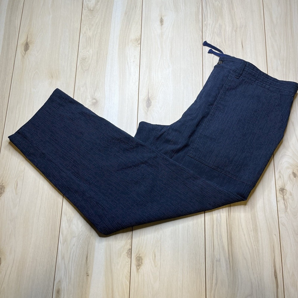 OOBE BRAND Drawstring Seersucker Textured Pants Classic Fit Navy Mens Sz 40Wx30L